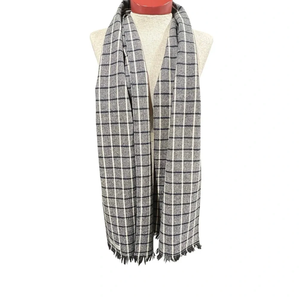 Evan Picone Mens Wool Scarf Navy White Black 10 1/2 x 68